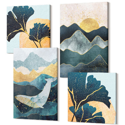 Sada obrazov na stenu kvadryptych Abstraktné estetické pohľady s horami a rastlinami