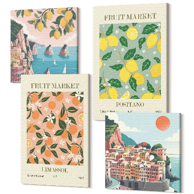 Sada 4 obrazov Citrusy a tropické ovocie, taliansky štýl
