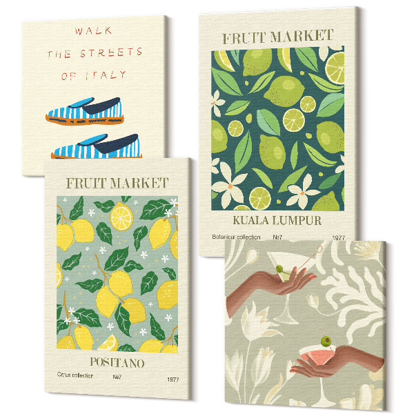 Sada obrazov kvadryptych Ovocné vzory plagáty talianskej kultúry