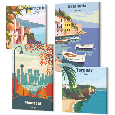Sada obrazov na stenu kvadryptych Retro pohľady na mestá a krajinu z celého sveta