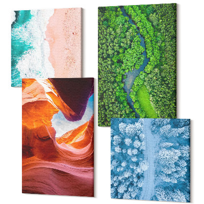 Sada obrazov na stenu kvadryptych Kaňon vody v pohybe a zelený les zimná príroda