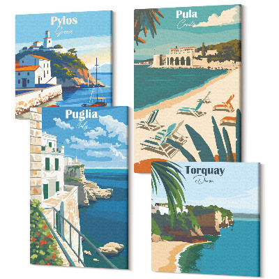 Sada obrazov na stenu kvadryptych Malebná prímorská krajina z turistických destinácií