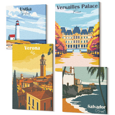 Sada 4 obrazov Pohľady na známe miesta pri mori a v mestách