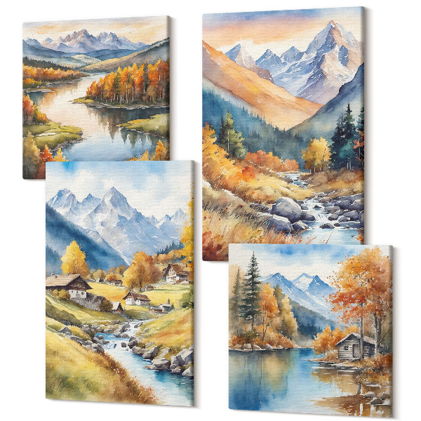 Sada obrazov na stenu kvadryptych Jesenné krajiny prírody v malebnom štýle