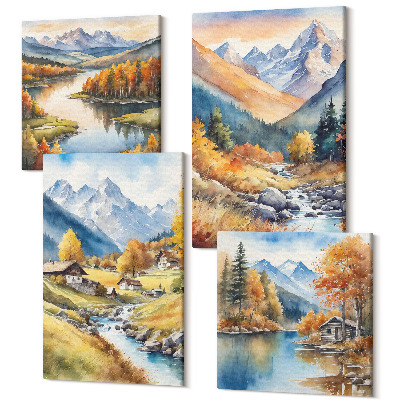 Sada obrazov na stenu kvadryptych Jesenné krajiny prírody v malebnom štýle