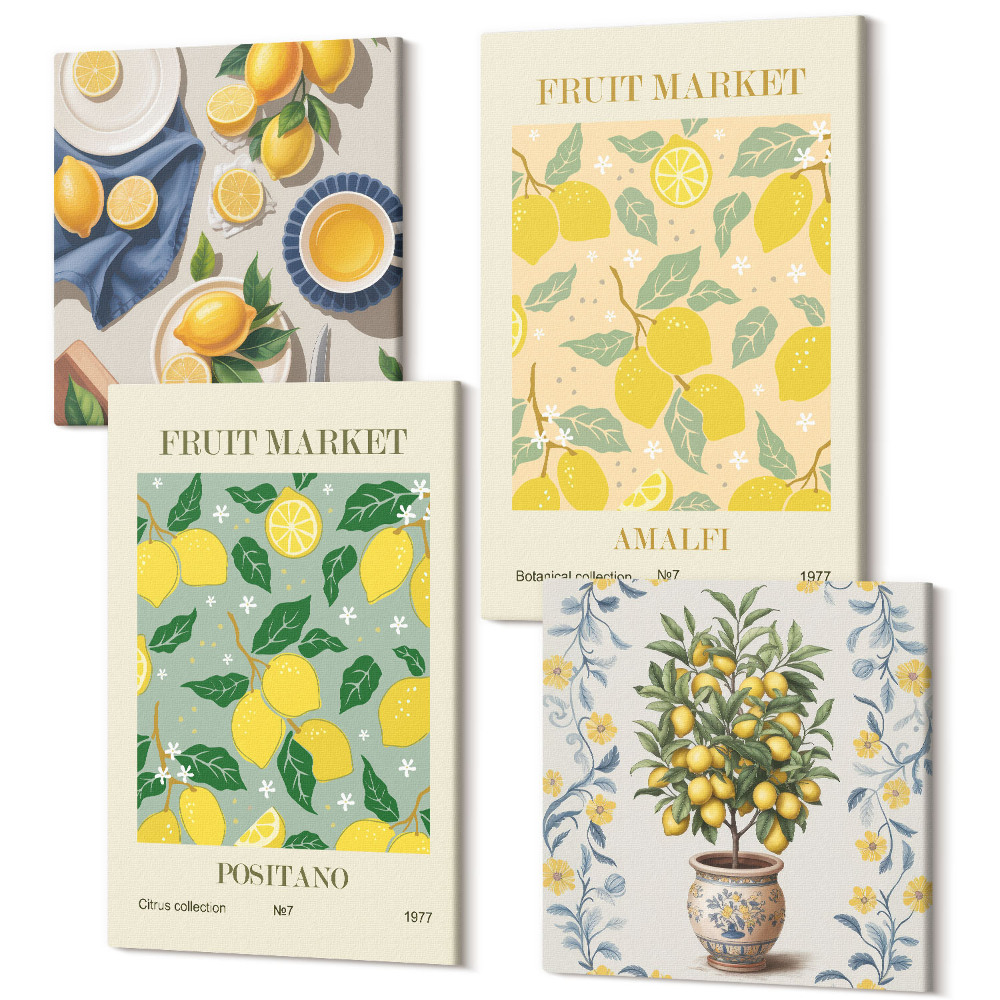 Sada obrazov na stenu kvadryptych Talianske plagáty z citrusových stromov a ovocia