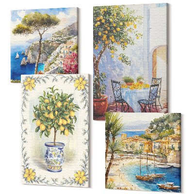 Sada 4 obrazov Výhľad na more s citrónovníkmi