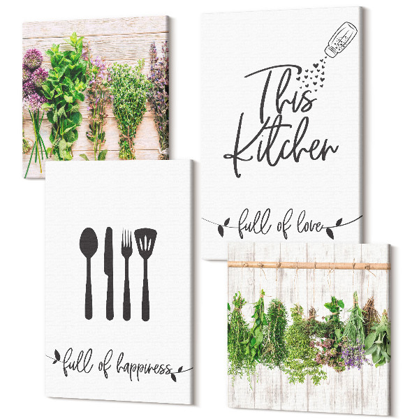 Sada obrazov na stenu kvadryptych Kuchynské značky sušené bylinky a rastliny