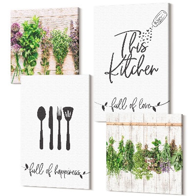 Sada obrazov na stenu kvadryptych Kuchynské značky sušené bylinky a rastliny