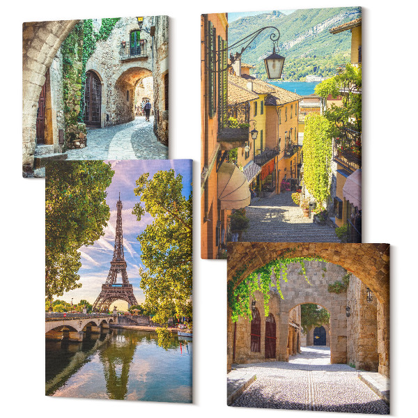 Sada 4 obrazov Krásne uličky, historická architektúra, Eiffelova veža