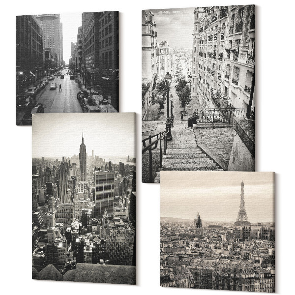 Sada 4 obrazov Výhľad na mesto Paríž New York a očarujúce schody
