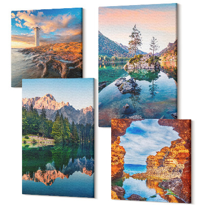 Sada obrazov na stenu kvadryptych Horské jazerá s odrazmi vo vode a skalami