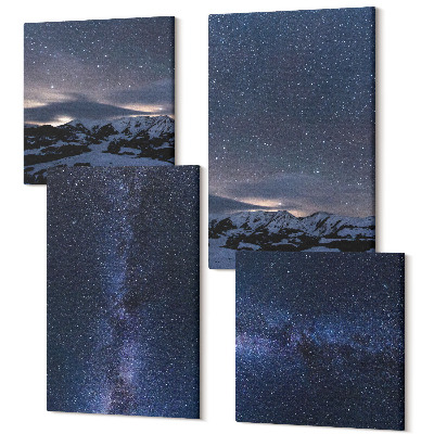Sada obrazov kvadryptych Nočná obloha s hviezdami a horskou krajinou