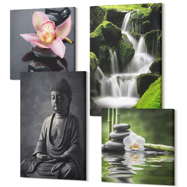 Sada obrazov na stenu kvadryptych Relaxačné ZENové obrazy s vodou, kameňmi a Budhom