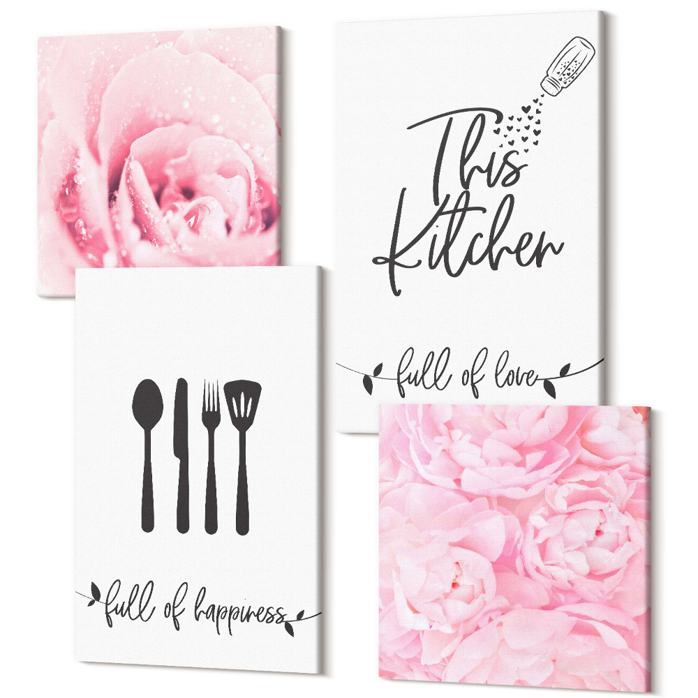 Sada obrazov kvadryptych Kuchyňa s jemnými kvetmi ruží