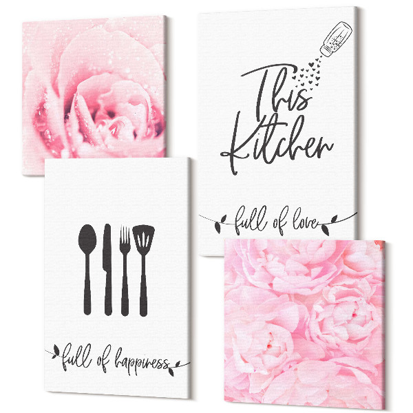 Sada obrazov kvadryptych Kuchyňa s jemnými kvetmi ruží