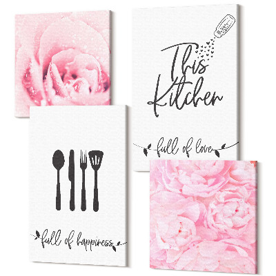 Sada obrazov kvadryptych Kuchyňa s jemnými kvetmi ruží