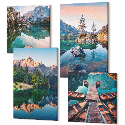 Sada obrazov na stenu kvadryptych Horské jazerá s odrazmi vo vode a lese