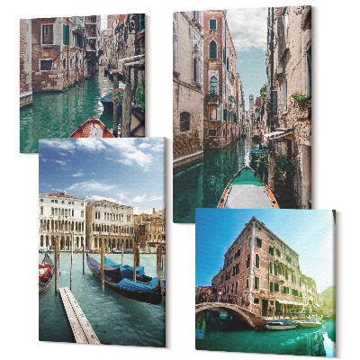 Sada obrazov na stenu kvadryptych Výhľad na Benátky s kanálmi a mestskou architektúrou