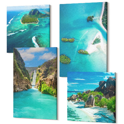 Sada 4 obrazov Tropická krajina s ostrovmi a tyrkysovou vodou