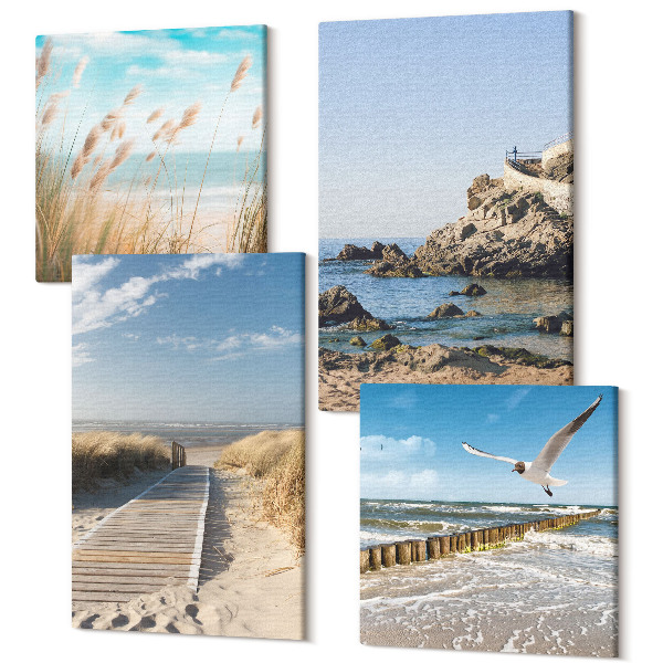 Sada obrazov na stenu kvadryptych Pláž s dreveným chodníkom, morom a prímorskými útesmi