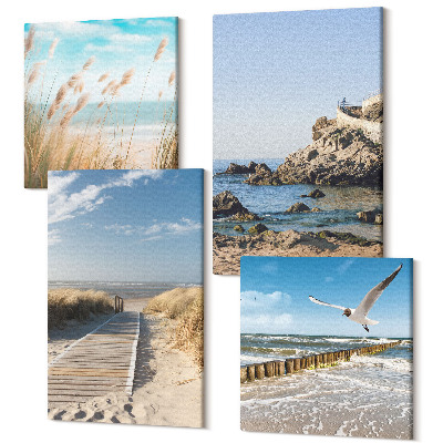 Sada obrazov na stenu kvadryptych Pláž s dreveným chodníkom, morom a prímorskými útesmi