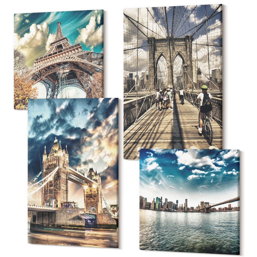 Sada obrazov na stenu kvadryptych Mosty a veže v európskych mestách