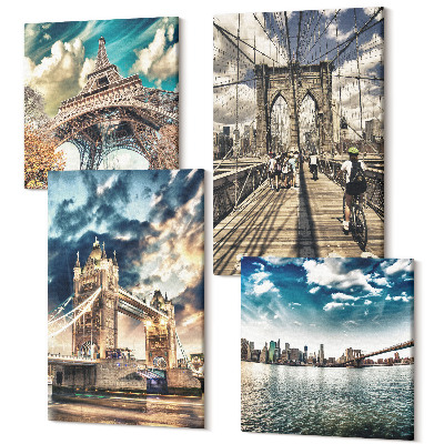 Sada obrazov na stenu kvadryptych Mosty a veže v európskych mestách