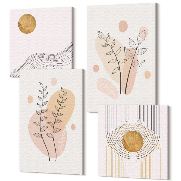 Sada 4 obrazov Minimalistické abstraktné kresby rastlín