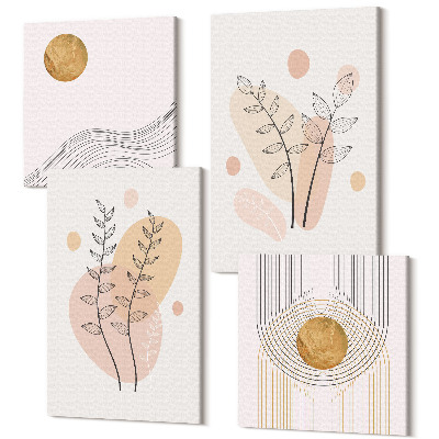 Sada 4 obrazov Minimalistické abstraktné kresby rastlín