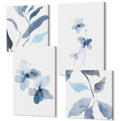 Sada obrazov na stenu kvadryptych Minimalistické akvarelové kvety v odtieňoch modrej