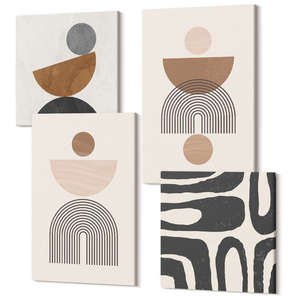 Sada 4 obrazov Abstraktné tvary, módny boho dizajn