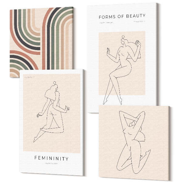Sada obrazov kvadryptych Lineárne siluety žien na minimalistických plagátoch
