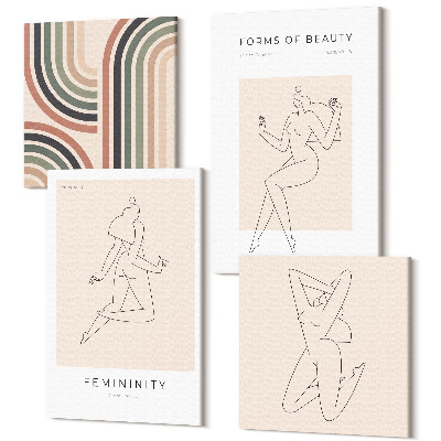 Sada obrazov kvadryptych Lineárne siluety žien na minimalistických plagátoch