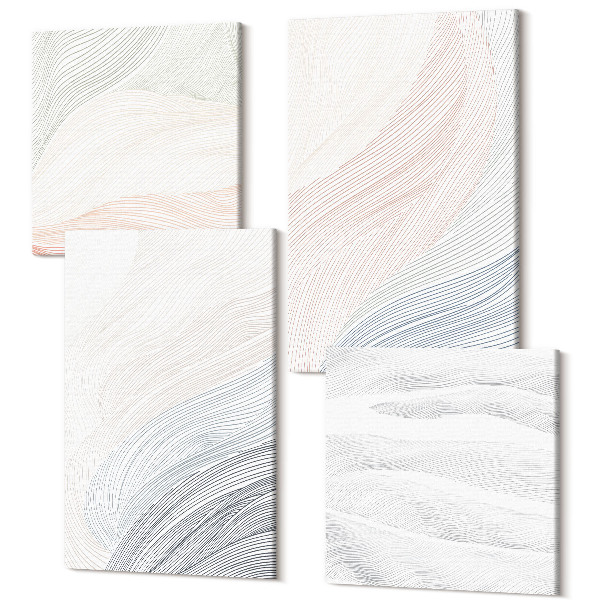 Sada obrazov na stenu kvadryptych Abstraktné vlny maľované na kartón v pastelových farbách