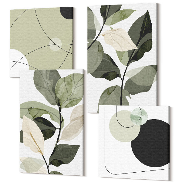 Sada obrazov kvadryptych Maľované listy a abstraktné tvary