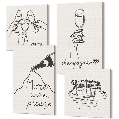 Sada obrazov na stenu kvadryptych Radostné chvíle s vínom a šampanským line-art