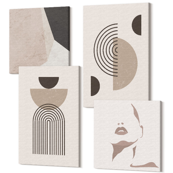 Sada obrazov na stenu kvadryptych Abstraktné geometrické tvary a silueta tváre