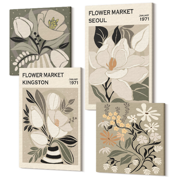 Sada 4 obrazov Kingston Seoul Flowers Retro Style Ilustrácie