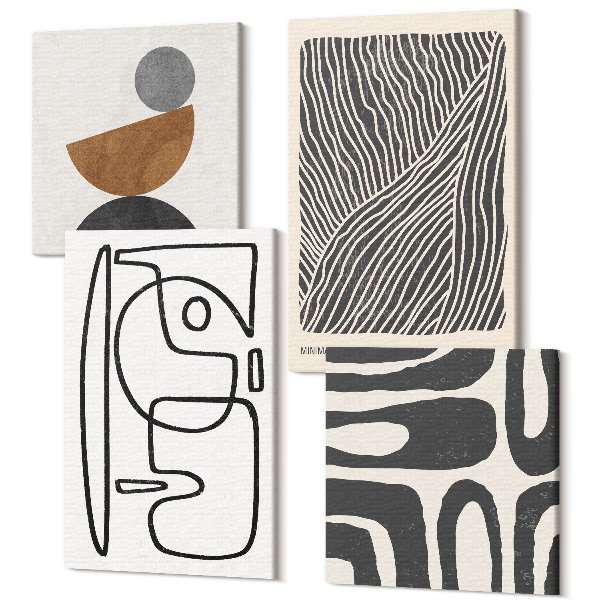 Sada obrazov kvadryptych Abstraktné vzory s čiarami a textúrami na svetlom pozadí