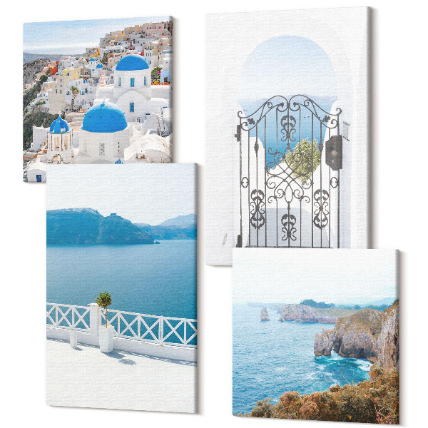 Sada 4 obrazov Výhľad na more s gréckou architektúrou