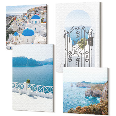 Sada 4 obrazov Výhľad na more s gréckou architektúrou