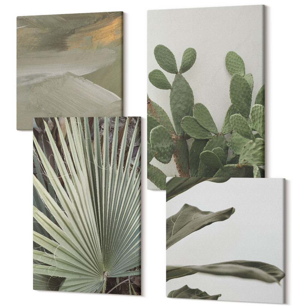 Sada obrazov kvadryptych Listy tropických rastlín v pastelových farbách