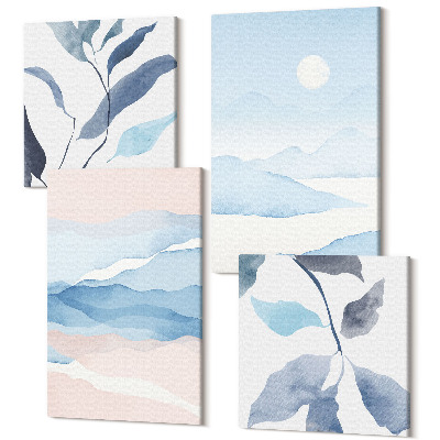 Sada obrazov na stenu kvadryptych Jemné horské krajiny v akvarelových rastlinách