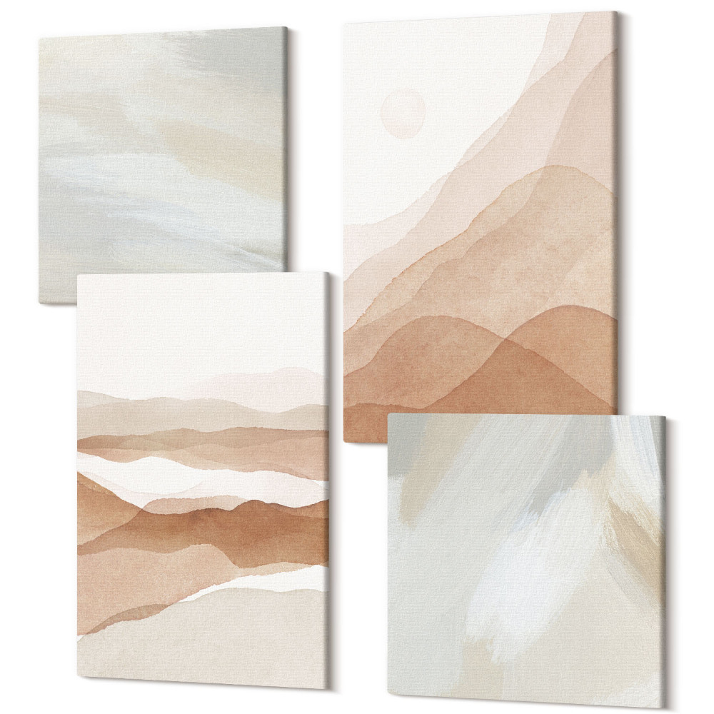 Sada 4 obrazov Abstraktné krajiny v odtieňoch hnedej a béžovej