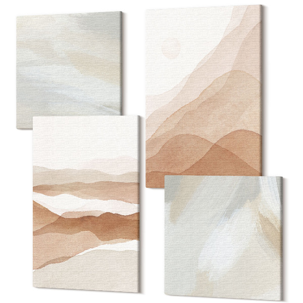 Sada 4 obrazov Abstraktné krajiny v odtieňoch hnedej a béžovej