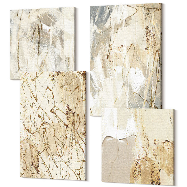 Sada obrazov na stenu kvadryptych Béžové abstraktné maľované tvary a línie