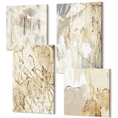 Sada obrazov na stenu kvadryptych Béžové abstraktné maľované tvary a línie