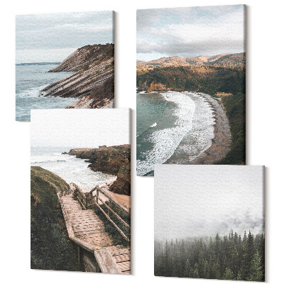 Sada obrazov na stenu kvadryptych Výhľad na more s útesmi a plážovou krajinou
