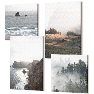 Sada 4 obrazov Horská a morská krajina s oblakmi a lesmi